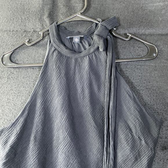 Express Womens Blouse Black Crew Neck Tie Tank 100% Silk Lined Side Zip XL - Picture 2 of 11